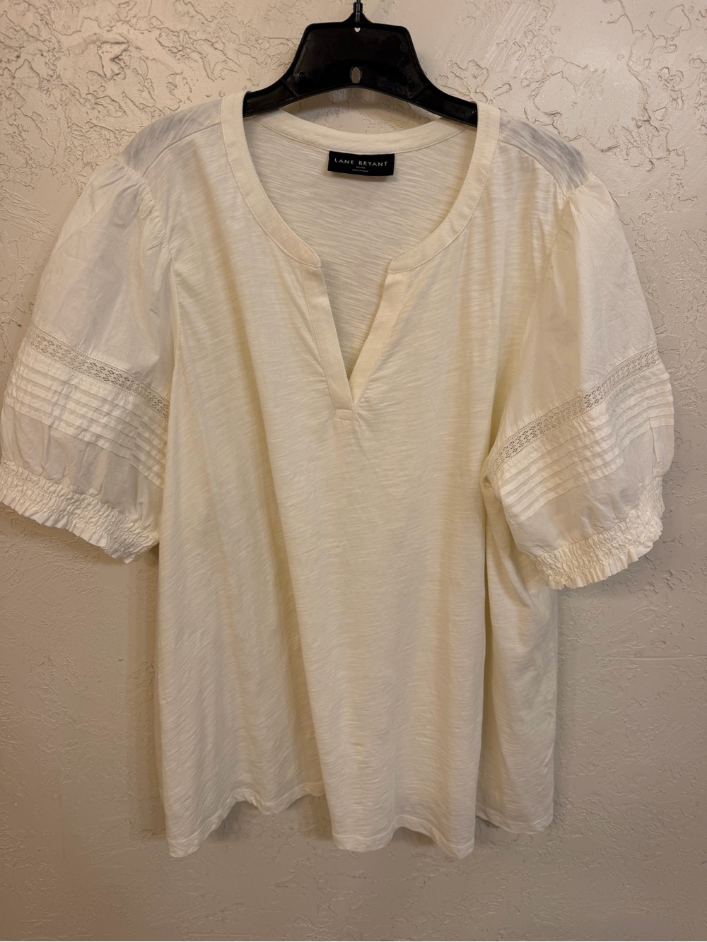 Lane Bryant Cream Puff Sleeve Split-Neck Blouse - Cream